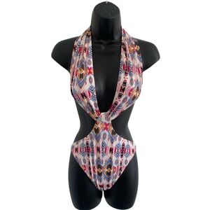 ASOS Bohemian Print Halter Cut Out Swimsuit